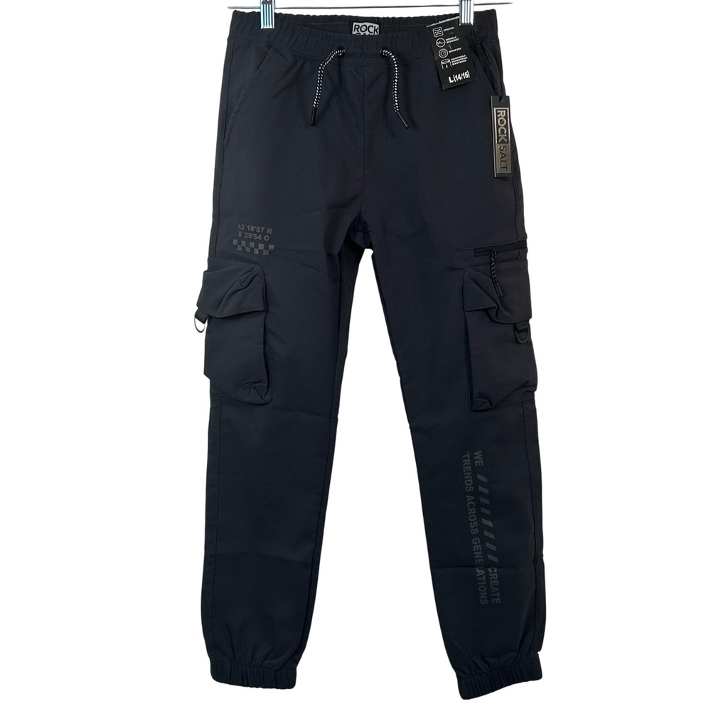 Rock Salt Boys‎ Black Cargo Jogger Pants Waterproof Stretch Size Large 14/16